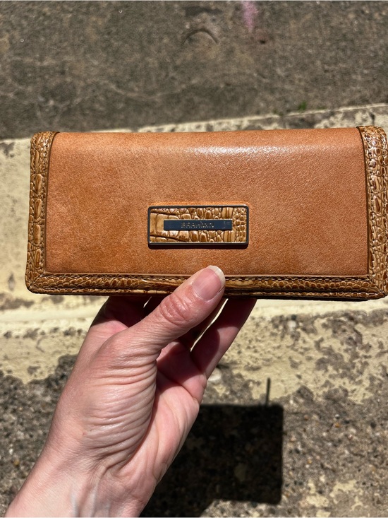 Brahmin Handbags - New Brahmin Tan Croc-Trim Leather Wallet